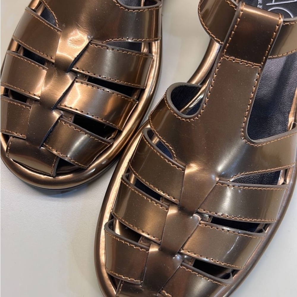 NWT AGL Metallic Leather Fisherman Sandals Designer Italian Luxury made in Italy - Picture 6 of 8